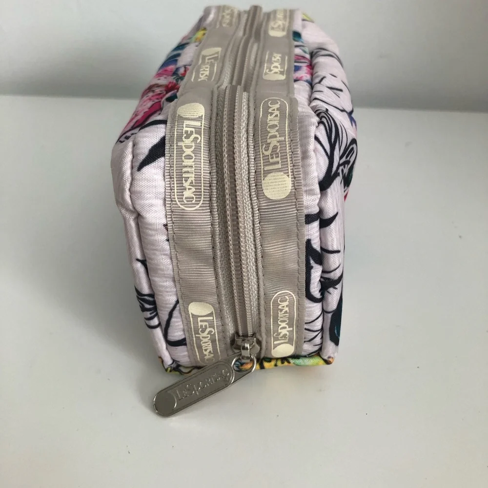 Le Sportsac Floral Pink Cosmetic Pouch with Blue Accents
